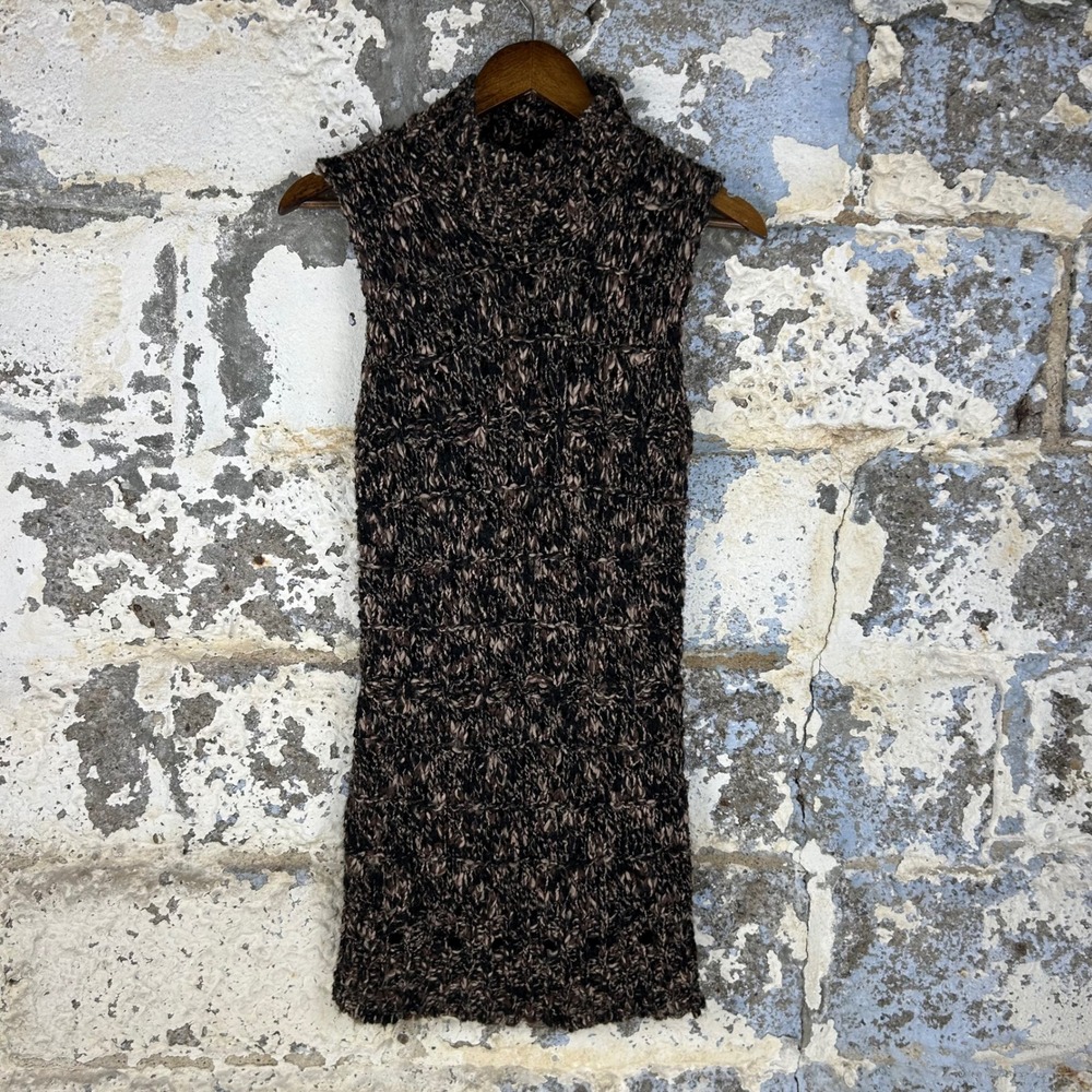 Y2K Guess Jeans Black Brown Sleeveless Mock Neck Knit Sweater Dress Womens M